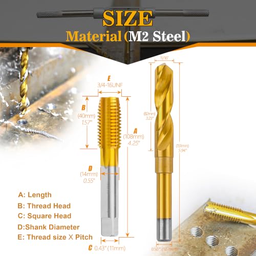 Image of 3 /4 inch-16 UNF Tap and 11 /16 inch Drill Bit kit for Metal,M2 HSS Drill and Tap Set