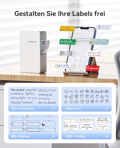 NIIMBOT N1 Etikettendrucker, B18 Upgrade Selbstklebendes Etikettiergerät Beschriftungsgerät, Tragbarer Thermotransfer Label Printer Farbdruck Etiketten nterstützt das Drucken von Geschenkbändern