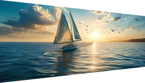 Diamond Painting Voile en mer XXL : kit complet broderie diamant 5D 200x80 cm pour adulte
