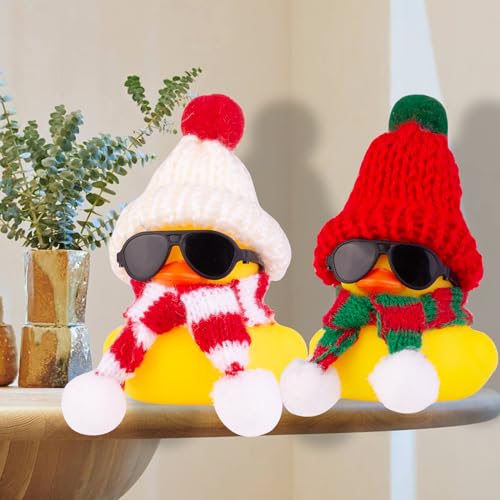 Image of Rubber Duck Car Ornaments 2Pack Winter Duck Car Dashboard Decorations for Christmas Decor and Home Decorations with Mini Hat Scarf and Sunglasses(T14)
