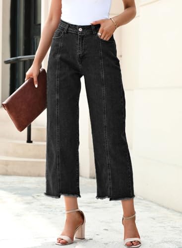Image of Sidefeel Women's Jeans High Waisted Wide Leg Loose Fit Straight Leg Zimbaplatinum Cropped Denim Pants