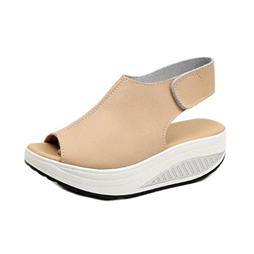 Zapatos de mujer Shake Sandalias de verano de moda Zapatos de tacón bajo grueso Sandalias casuales Sandalias de tacón bajo Zapatillas de plataforma de tobillo LMMVP (39(CN), Beige)