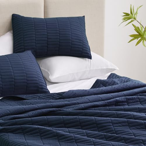 EXQ Home Quilt Set Full/Queen Size Navy 3 Piece,Lightweight Soft Coverlet Modern Style Stitched Quilt Pattern Bedspread Set for All Season(1 Quilt,2 Pillow Shams)