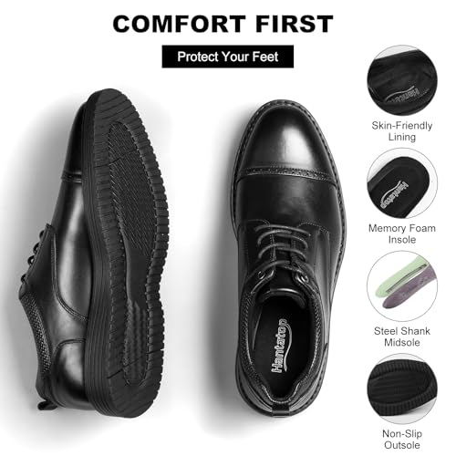 Image of Men's Full-Grain Leather Oxfords, Business Formal Dress Shoes with Arch Support, Comfortable for Office, Daily & Dating