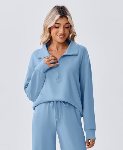 Image of PINSPARK 2 Piece Sets for Women 1 /2 Zip Sweatsuit Loose Fit Sweatshirt Straight Leg Pants 2026 Matching Outfit Fall Tracksuit