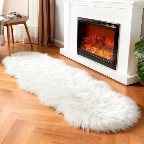 linmopm Super Soft Fluffy Faux Fur Sheepskin Rug Bedroom Floor So...