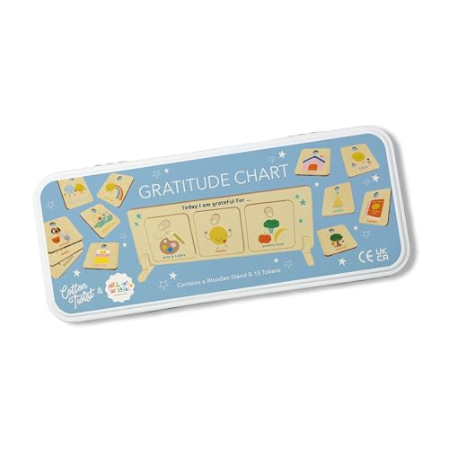 COTTON TWIST Gratitude Chart for Kids, Wooden Reflection and Thankfulness Board, Mindfulness Display with Tokens