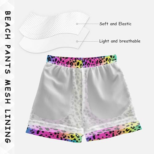 Boys Swim Trunks Leopard Skin Rainbow Beach Board Shorts Quick Dry Swimsuit Toddler Kid Teen4