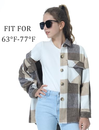 Image of Mebius Girls Shacket Jacket Long Sleeve Plaid /Corduroy Color Block Button Down Casual Collared Shirt with Pocket