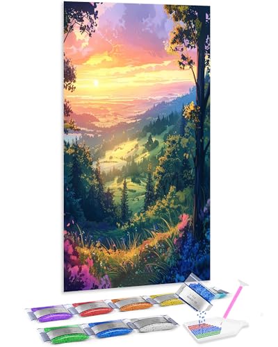 Cuadros de diamantes 5D con diseño de amanecer: kit manualidades para adultos de 70x40 cm
