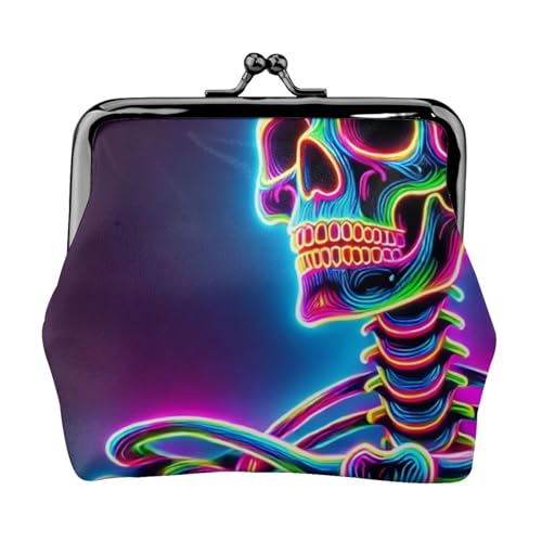 Pu Leather Buckle Coin Purse Neon-Skeleton Girls Kiss-Lock Change Purse Wallets