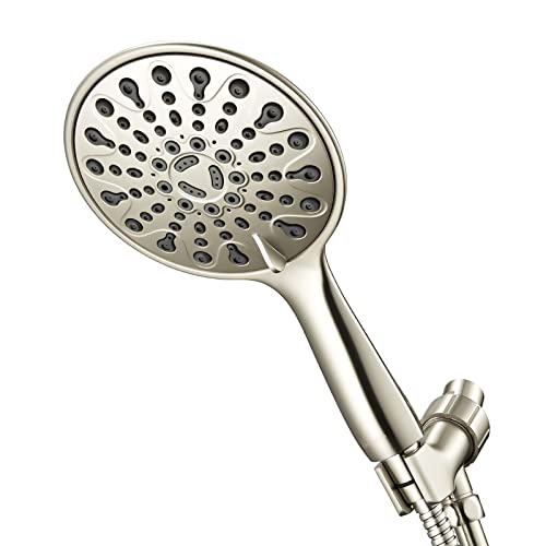 Couradric Handheld Shower Head, 6' Brushed Nickel Face 6 Spray Setting Shower Head with High Pressure, Brass Swivel Ball Mount and Extra Long Flexible Stainless Steel Hose
