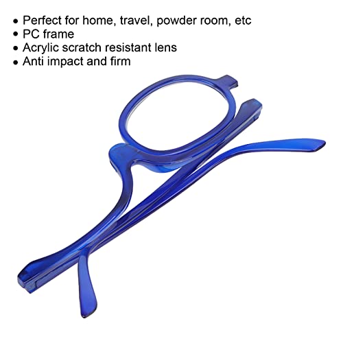 Horoper Flip Up Magnifying Makeup Reading Glasses, Magnifying Makeup Glasses Professional Portable Women Fashionable Flip Down Cosmetic Glasses Blue(+4.00)