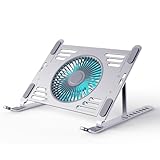 SHUWEI Portable Laptop Cooling Stand, Foldable & Adjustable Aluminum Stand with 3 Speed Powerful Quiet Fans, Ultra-Lightweight Ergonomic Cooling Pad for 17.3' Laptops (Silver, for 17.3' Laptop)