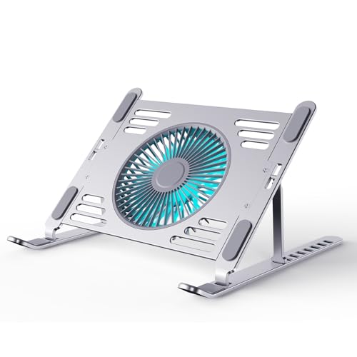 SHUWEI Portable Laptop Cooling Stand, Foldable & Adjustable Aluminum Stand with 3 Speed Powerful Quiet Fans, Ultra-Lightweight Ergonomic Cooling Pad for 17.3" Laptops (Silver, for 17.3" Laptop)