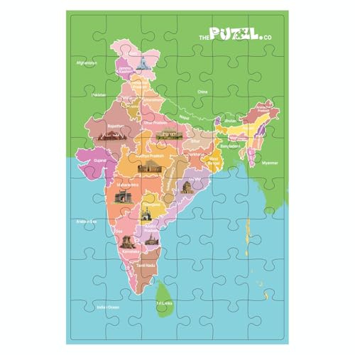 Image of India Map Puzzle for Kids 5+ Years | 48 Piece Jigsaw Puzzle with 28 Flash Cards | Educational Toy, Learning Game, Vibrant Design, Brain Development Gift for Boys & Girls