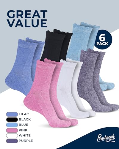 Image of Pembrook Frill Knit Diabetic Socks for Women & Men with Bamboo Viscose - 6 Pairs Non Binding Wide Neuropathy Socks for Women