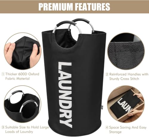 Image of Premium Black Leather Laundry Basket - Solid Design, Standard Size, Portable Tote Utility Bin for Wet Garments, Bedding & Hostel Use and Laundry - 1 Count, Durable Hamper for Home & Office