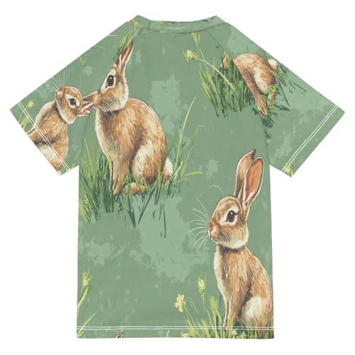 Boys Short Sleeve T-Shirts Rabbit Cute Animal Rashguard Kids Swim Shirts Sun UPF 50+2
