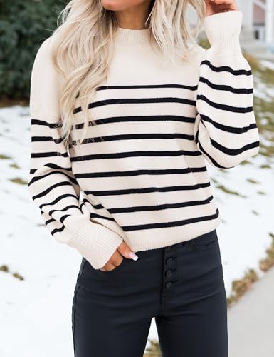 Image of ZESICA Women's 2026 Fall Striped Pullover Sweaters Tops Fashion Outfits