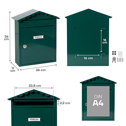 Arregui Visit E5743 Individuele brievenbus van staal, maat M (DIN A4), groen, 36 x 30 x 11 cm - Afbeelding 4