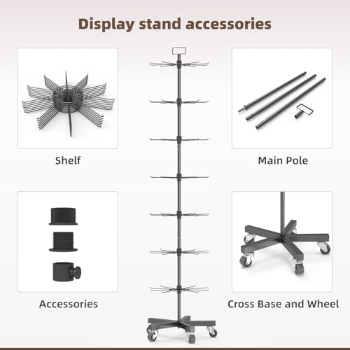 Image of Upgraded Retail Display Stand 7 Tier Spinning Display Stand, Movable Shop Spinner Rack with Hooks, Retail Display Racks for Jewelry Keyring Hats Socks Toys (Black)