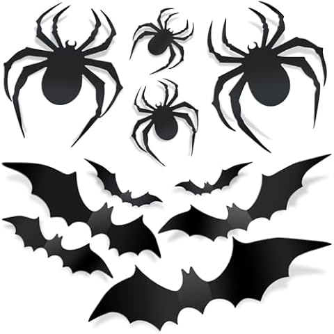 80 Pcs Halloween Decorations 3D Bat and Spider Stickers Wall Decor, Home Decoration Stickers DIY Halloween Party Supplies, 56 Bats and 24 Spiders Room Decor Cover