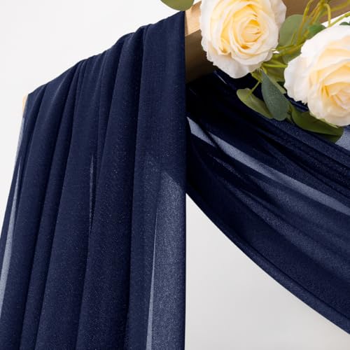 Image of MLMC Navy Blue Wedding Arch Draping Fabric 1 Panel 29 inch x 20 FT Extra Long Gauze Drapes Sheer Backdrop Curtains 6.6 Yards Airy Outdoor Drapery Panels for Wedding Bridal Shower Ceiling Decoration