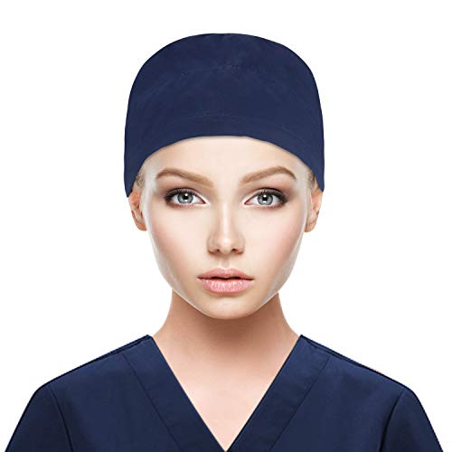 Image of QBA Adjustable Working Cap with Button, Satin-Lined Hat, Cotton Working Hat Sweatband, Elastic Tie Back Hats Unisex