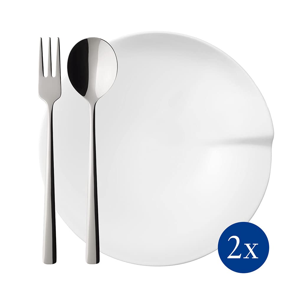 Villeroy & Boch - Pasta Passion ensemble à pâtes, 4 pièces, 2 assiettes à pâtes, porcelaine premium, 2 cuillères à spaghetti, 2 fourchettes, adapté au lave-vaisselle