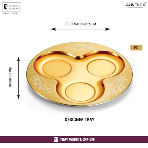 Image of Sanjeev Kapoor Stainless Steel Diamond Nut Bowl Serving Set 7 Pcs | 3 Bowls with 3 Lids and 1 Tray | Elegant Storage & Serving Bowl Set for Dry Fruits, Snacks, and Festive Use