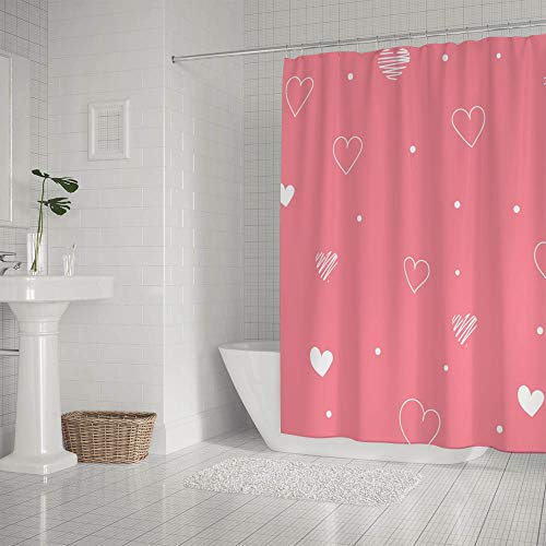 Rideau de douche rose 183x183 cm polyester CHEHONG motifs cœurs