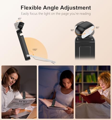 Image of Gritin Reading Light, Book Light for Reading in Bed - Eye Caring 3 Colors, 5-Level Dimmable Brightness,Long Lasting, Compact Size Rechargeable Clip on Book Reading Light for Book Lovers-Black