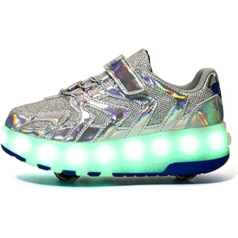 Kids Trainers Girls Roller Skates Shoes with Wheels Boys LED Strips Luminous Skateboarding Shoes Inline Automatic Retractable Technical Cross Trainers Outdoor Sports Fitness Gymnastic Rollerblades Cover