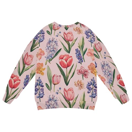 JUNZAN Spring Flowers Tulips Orchid Pink Big Girls Sweatshirt Hoodie Long Sleeve Hoodie for Boys Camping 4T2