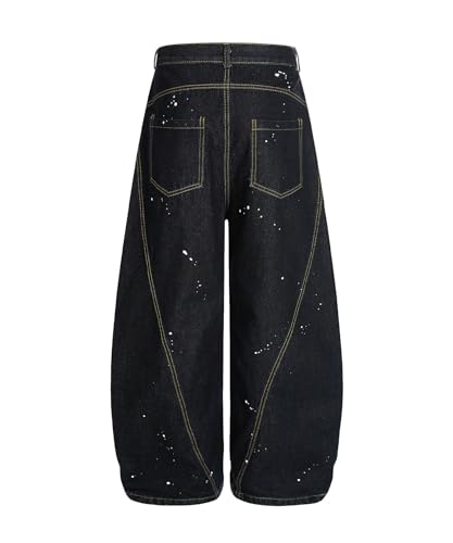 Unisex Wide Leg Barrel Jeans Vintage Paint Splatter Washed Loose Fit High Waisted Denim Pants Streetwear2