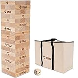 Rally and Roar Toppling Tower Giant Tumbling Timbers Game 2.5 feet Tall (Build to Over 5 feet)– Classic Wood Version - for Adults, Kids, Family – Stacking Blocks Set w/Canvas Bag