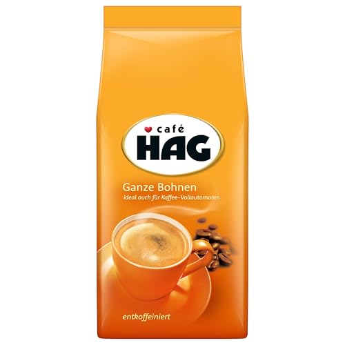 Café HAG Ganze Bohnen entkoffeiniert, Ideal für schwarzen Kaffee mit feiner Crema, Kaffee ganze Bohnen, 500 g