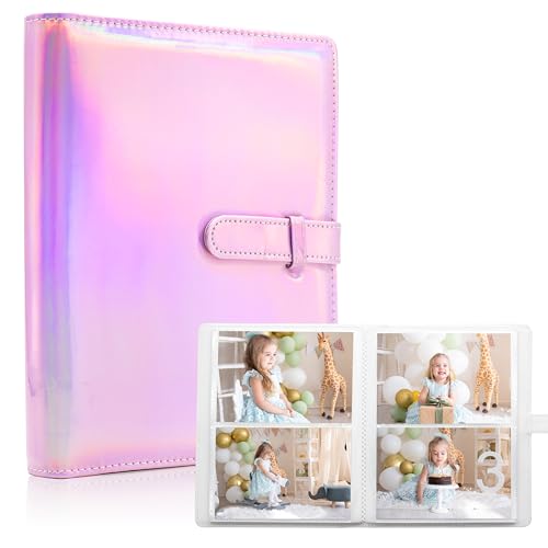 Image of 6x4 Photo Album – 152 Pockets Vegan Leather Cover Memory Album Book, Suitable for Family Wedding Boys Girls and Babies Storage (Magic Pink)