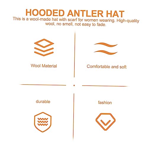 Hooded Antler Hat with Scarf for Women Warm Woolen Beanie and Neck Warmer Soft and Cozy for Durable4