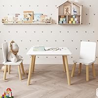 Fmlud Kids Table and 2 Chairs Set, 3 Pieces Toddler Table and Chair Set, Kids' Table & Chair Sets, Kid Play Table for Daycare, Classroom, Home (White)