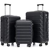Merax Juego de 3 maletas rígidas expandibles ABS con ruedas giratorias, maleta con cerradura TSA, Rayas horizontales negras, 20/24/28 Inch, Juego de maletas rígidas de 3 piezas, ligera, resistente y