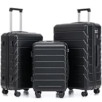 Merax 3-Piece ABS Hardshell Suitcase Set – Lightweight, Tough & Scratch-Resistant, All Black Stripe