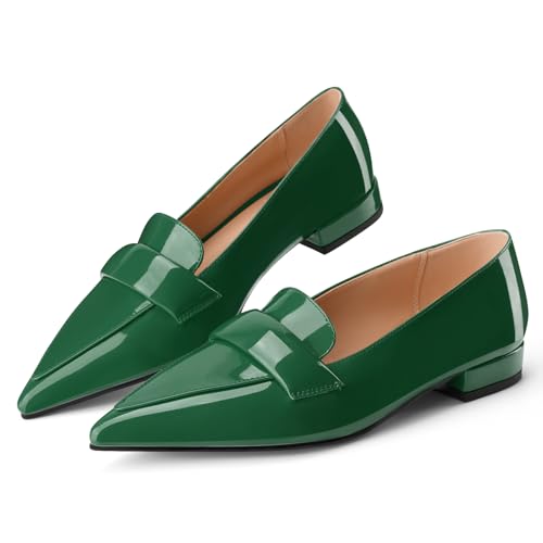 Perisis Pointed Toe Flats for Women Black Patent Leather Pointy