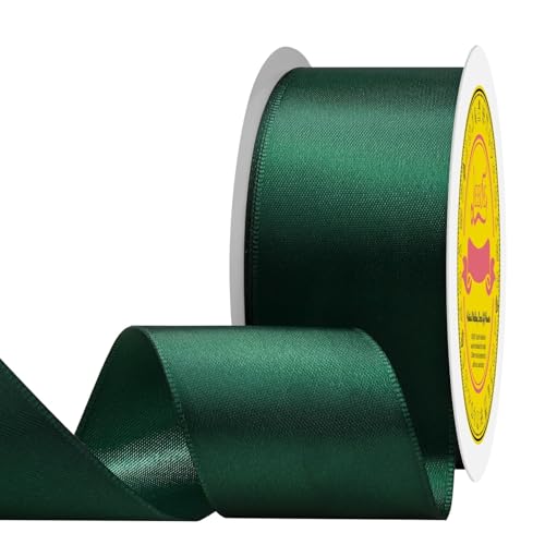 Image of Double Face Spruce Green Satin Ribbon 1-1 /2 inch X 25 Yards Polyester Green Ribbon for Gift Wrapping Very Suitable for Weddings Party Hair Bow Invitation Decorations and More