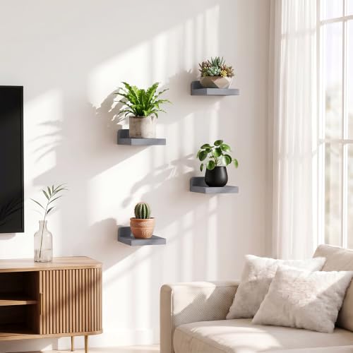 Image of Fixwal Small Floating Shelves for Wall Decor (Grey, Set of 4, 5Inch)