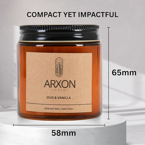 Image of Arxon Aromatherapy Soy Wax Scented Candle | Sleep /Destress - Focus /Meditate - Relax /Calm - Refresh /Rejuvenate | 100g Each, 30Hrs Burn Time | Corporate Gifting Oud Vanilla