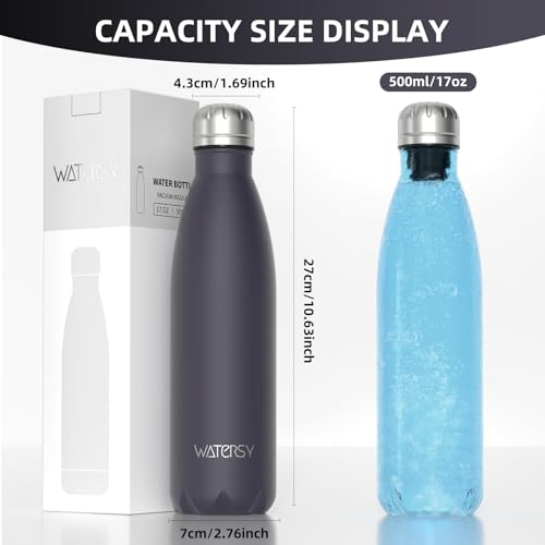 Image of WATERSY Stainless Steel water bottles,17oz /500ml Insulated Water Bottles,Dark Purple metal water bottle Keeps Drink Cold and Hot,BPA Free kids water bottles for School,Gym,Travel,Sports