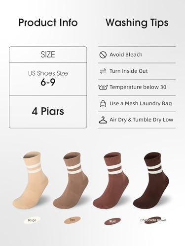 Image of 90% Cotton Women Socks, 4 Pairs Comfy Athletic Socks for Running & Casual Wear with Seamless Toe&Arch Support, Size 6-9