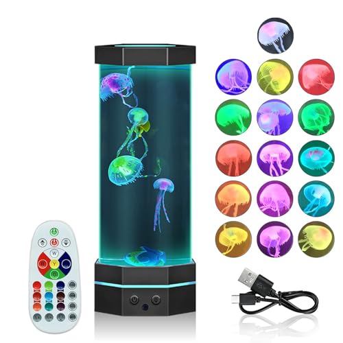 LINHONGFU Jellyfish Lamp, LED 16 Color Changing Setting Night Light, White Noise Sound Jellyfish Tank Mood Light Decorations for Home Office, Christmas Gifts for Kids Adults (A - Black)